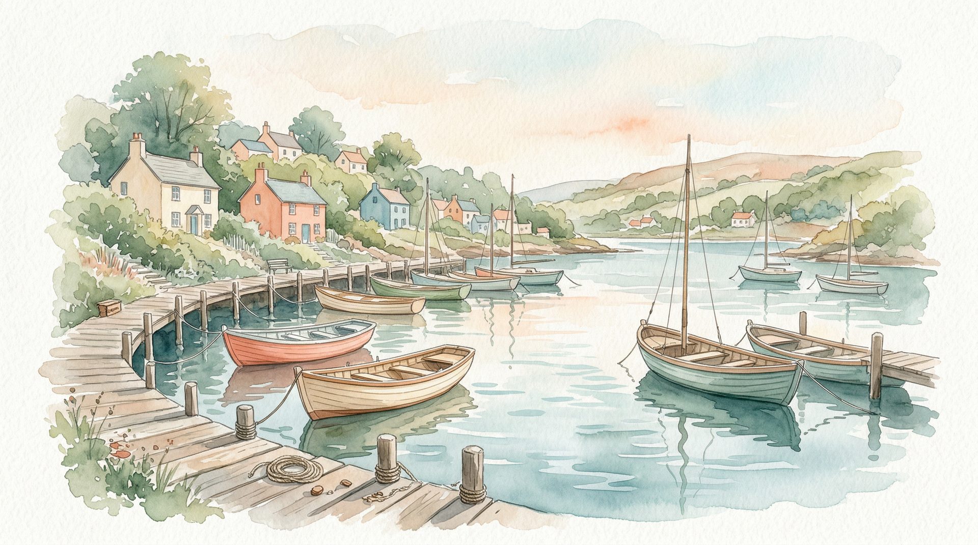 Акварельная иллюстрация гавани